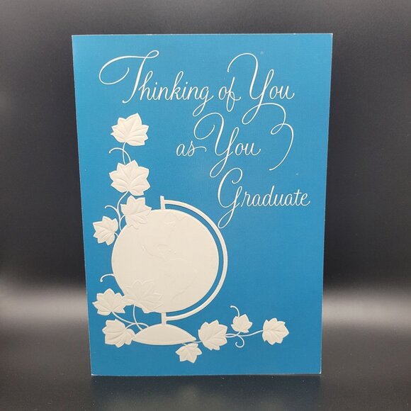 Evie Quaries Vintage Graduation Greeting Card Embossed Leaf Globe Unused - Picture 1 of 5